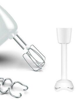 Tefal Handmixer Prep'Mix+, 500 W, Turbo-Funktion, 2 Rührbesen, 2 Knethaken, Pürierstab-Aufsatz, HT4611