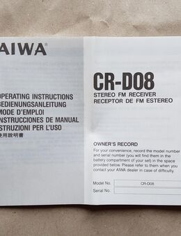 Bedienungsanleitung Aiwa FM Stereo Reciever CR-D08 - Hamburg Wandsbek