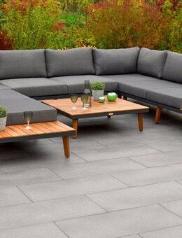 MERXX Garten-Essgruppe Akropolis, (Set, 24-tlg., Eckbank in U-Form, inkl. Sitz-und Rückenkissen, 1x Tisch 90x90 cm), Aluminiumgestell mit Akazienholz, FSC 100 %, geeignet für 8 Personen