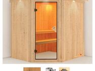 Karibu Sauna Laila, BxTxH: 210 x 184 x 202 cm, 68 mm, (Set) 3,6-kW-Plug & Play Ofen mit integrierter Steuerung