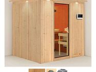 Karibu Sauna Sodin, BxTxH: 210 x 184 x 202 cm, 68 mm, (Set) 9 KW-Ofen mit externer Steuerung