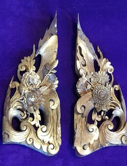 1 Paar Chinesischer Handwerkskunst, Blumen und Pflanzen, Blattgoldauflage, siehe Original Abbildungen, aufwendige detailgetreue Schnitzerei - Lindenberg (Allgäu)