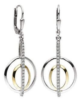 JOBO Paar Ohrhänger Ohrringe mit 38 Zirkonia, 925 Silber bicolor vergoldet