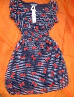 NEU mit ETIKETT * Edel * Seiden Chiffon * Romantik * Schleifen * Punkte * Polka Dots * Tupfen * Puffärmel * Mini * Kleid "COUTURE" Gr. 36- 38/ S * dunkel- blau * rot * weiß * - Riedlingen