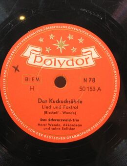Schellack Schallplatte - Das Schwarzwald-Trio: Das Kuckucksührle / Es steht eine Mühle im Schwarzwäldertal - Biebesheim (Rhein)