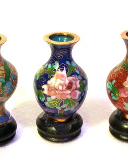 Rarität: 5er Set chinesische Vasen Metall Emaille Miniaturen - Höhe: ca. 5 cm - Biebesheim (Rhein)