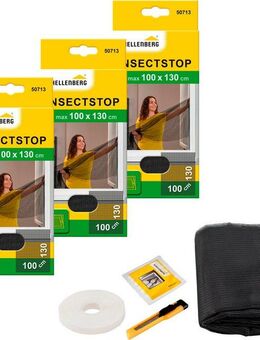 SCHELLENBERG Fliegengitter-Gewebe für Fenster ohne bohren, (Set, 3-St), Insektenschutz mit Klettband, 100 x 130 cm, anthrazit und weiß