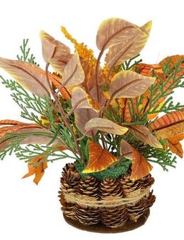 Kunstblume Herbstgesteck Chrysanthemen, I.GE.A., Höhe 24 cm, Im Zapfentopf mit Physalis, Eule, Herbstlaub