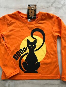 Jungen Mädchen Kinder Bluse Langarm Longsleeve Schwarze Katze Orange Booo Halloween Fasching Verkleidung 100% Baumwolle Gr. ca 98/104 - Albstadt
