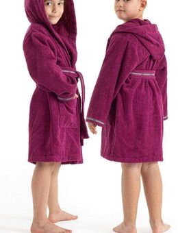 Bruno Banani Kinderbademantel Danny, Ideal für Zuhause, Schwimmbad oder im Urlaub, Langform, Walkfrottee, Kapuze, Gürtel, mit Logostreifen, aus 100% Baumwolle