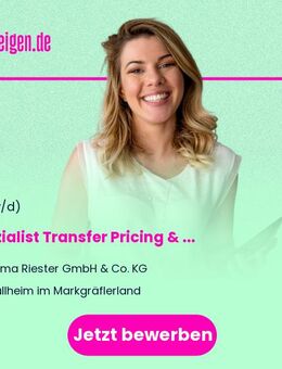 Spezialist Transfer Pricing & Konzernrechnungswesen m/w/d - Müllheim