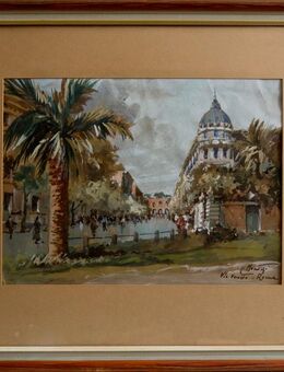 Top-Aquarell CARLO MONTESI (1920), Belebte Via Veneto in Rom um 1950! - Berlin