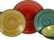 CreaTable Teller-Set Samoa, Tellerset 12-tlg (12-tlg), 4 Personen, Steinzeug, Handgemalter Spiraldekor