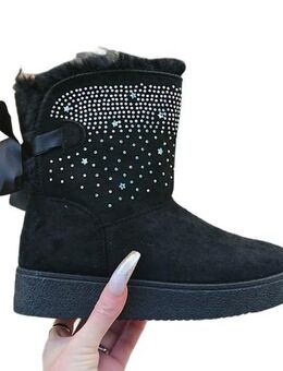 Gr. 37 - 39, kuschelig warm gefütterte Winter Snow Boots, GLITZER, schwarz - Bruchköbel
