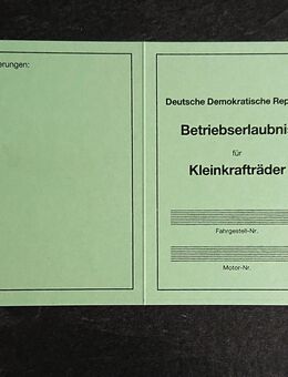 Blanko Simson Betriebserlaubnis BE ABE S51 KR51 Schwalbe SR50 s50 S53 m. Stempel - Wittingen Zentrum