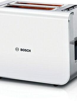 BOSCH Toaster Styline TAT8611N, integrierter Brötchenaufsatz, Liftfunktion, 860 W, Auftaufunktion, Abschaltautomatik, Brotzentrierung, Edelstahl/weiß