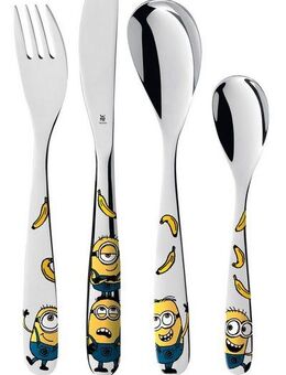 WMF Kinderbesteck Minions (4-tlg), 1 Personen, Cromargan® Edelstahl Rostfrei 18/10, ab 3 Jahren, hygienisch, säurefest