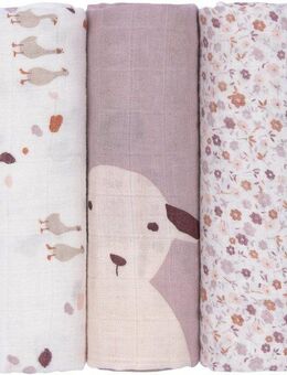 LÄSSIG Stoffwindeln Tini Farmer, Mulltuch-Set L, Flowers Lilac (Set, 3-St), PETA-approved vegan