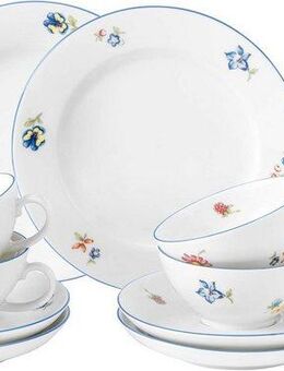 Seltmann Weiden Teeservice Geschirr-Set Sonate Nostalgie (18-tlg), 6 Personen, Porzellan, Tassen, Untertassen, Teller, Made in Germany, 18 Teile, für 6 Personen