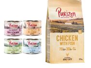 Purizon Kombi-Paket: 24 x 200 g Nassfutter + 2,5 kg Trockenfutter - Mix 4 Sorten + Original Huhn mit Fisch