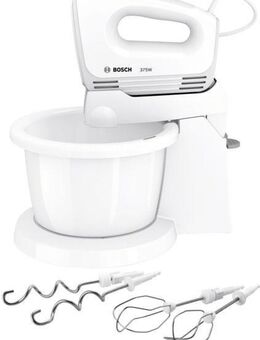 BOSCH Handmixer CleverMixx MFQ2600W, Edelst. Besen/Knethaken, 4 Stufen, Ständer, weiß, 375 W, Turbotaste, leichtes Gehäuse, Made in Europe