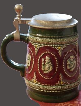 alter Bierkrug mit Zinndeckel , Keramik , Füllmenge 0,5Liter , gemarkt M/R , Höhe 16cm , K5 - Görlitz
