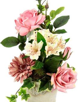 Kunstblume Gesteck aus Rosen, Gerbera und Lysianthus, I.GE.A., Höhe 42 cm