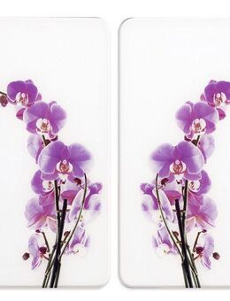 WENKO Herd-Abdeckplatte Universal Modell Orchideenblüte, Glas, (Set, 2 tlg), Herdabdeckung für alle Herdarten, kratzfest, mit rutschfesten Füßen