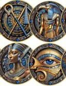 8 Ägyptische Untersetzer aus Holz, rund, 10 cm, nicht genutzt in 64297