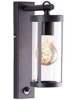 Brilliant Außen-Wandleuchte Sidney, Bewegungsmelder, ohne Leuchtmittel, Außenwandleuchte mit Bewegungsmelder, 31 cm, E27, schwarz/transparent