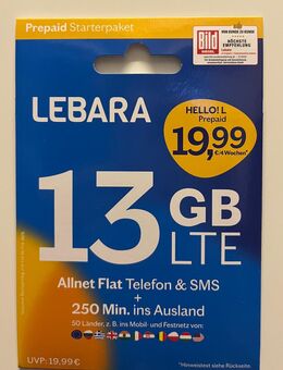 HELLO Lebara! Prepaid Simkarte mit 19,99€ Guthaben + inkl. 25GB aktiviert - Göttingen