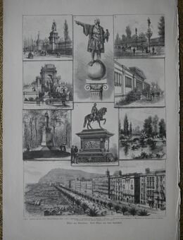 Alte Grafik : Bilder aus Barcelona . Nach Skizzen von Karl Handschuh ., Spanien , Blatt von 1888 , Blatt 41cm x 29cm , M33 - Görlitz