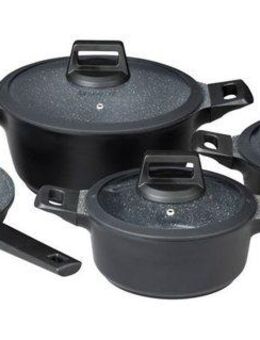Mulex Topf-Set MALAGA, aus hochwertigem Aluguss, Aluminiumguss (Set, 7-tlg., Kochtopfset inkl. Bratpfanne), hitzebeständige Bakelitgriffe, inkl. Softtouch-Silikon Glasdeckel