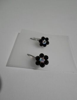 Ohrringe Strass schwarz Blume Metall Neu - Rödermark