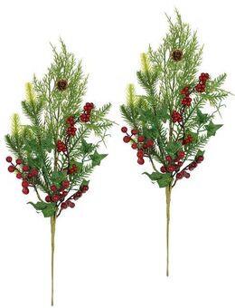 Kunstzweig Weihnachtszweig Tanne/Beeren/Efeu/Thuja Tanne, I.GE.A., Höhe 50 cm, 2er Set Künstlicher Zweig Blume Weihnachtsdeko Dekozweig Dekoration