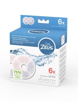 Zeus Fresh & Clear Trinkbrunnen mit Spritzschutz - Zubehör: Triple Action Filter rahmenlos (6 Stück)