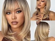 Blonde Ombre Layered Synthetic Wig – 13x4 Lacefront, 14 Zoll - Aachen