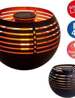 näve LED Außen-Tischleuchte Solar-Tischleuchte, LED fest integriert, Warmweiß, Flammeneffekt, Schiebeschalter, Eisen/Kunststoff, schwarz/gold
