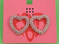 Six schöne Herz goldene Ohrringe Ohrstecker rosa rose Steine NEU - Hardheim