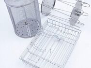 LIVINGTON Elektrogrill Rotisserie Chef Zubehör-Set, 1x Schaschlik-Set, 1x Drehkorb, 1x Fisch-Grillkorb