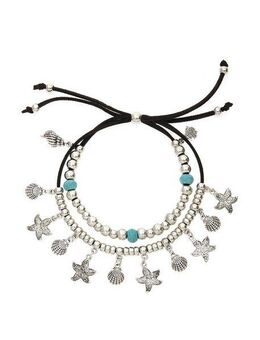 LASCANA Fußkette mit Anhänger in Layer Look, 2 reihiges Fußkettchen mit muschelförmige Anhänger