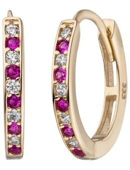 JOBO Paar Creolen Ohrringe mit 20 Zirkonia rot weiß, 333 Gold