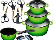 KING Topf-Set ALUGUSS, Aluminiumguss (Set, 14-tlg., je 1 Kochtopf 16/20/24 cm, 1 Stieltopf 16 cm, Scheren-Set, Grips), Glasdeckel,Keramikantihaftbeschichtung,Induktion