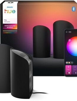 Philips Hue Smarte LED-Leuchte Play Gradient Wallwasher Doppelpack schwarz, Abschaltautomatik, Bluetooth, CCT - über Fernbedienung, Dimmfunktion, Farbsteuerung, Farbwechsel, Leuchtdauer einstellbar, Memoryfunktion, Nachtlichtfunktion, RGB, Smart Home,...