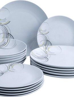 van Well Kombiservice Geschirr-Set Sera, 18-teilig (18-tlg), 6 Personen, Porzellan, rund, weiß mit Dekor, spülmaschinen- und mikrowellengeeignet