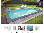 KWAD Rechteckpool inkl. Granitumrandung in Farbe Padang Dark & umfangreichem Zubehör (Set), Höhe 150 cm, in versch. Größen erhältlich
