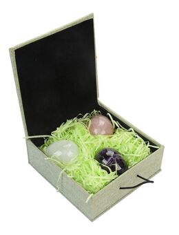 3 Edelstein-Eier Amethyst, Bergkristall, Rosenquarz - Grebenhain
