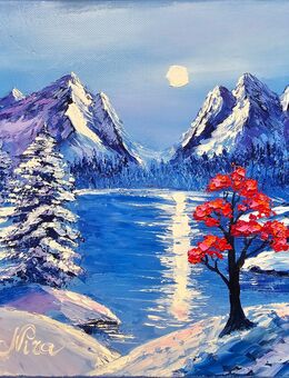 Moderne Wandbild "Stille Winterträume" – Original Ölgemälde Größe: 30 x 25 cm Öl auf Leinwand Spachteltechnik - Oedheim