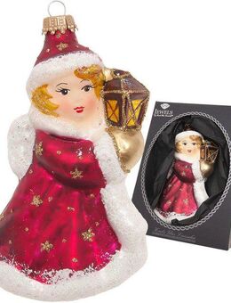 Krebs Glas Lauscha Christbaumschmuck Engel mit Laterne, goldene Sterne (1-tlg), Christbaumschmuck aus Glas, mundgeblasen, handgefertigt, Engelsfigur