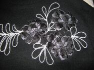 NEUw * Edel * ausgefallen * Original VINTAGE * Blüten * Blumen * Flower- Power * Glitzer Stickerei * Fein- Strick- Pullover "Oyster" Gr. 38- 40/ S- M * schwarz * weiß * silber * - Riedlingen